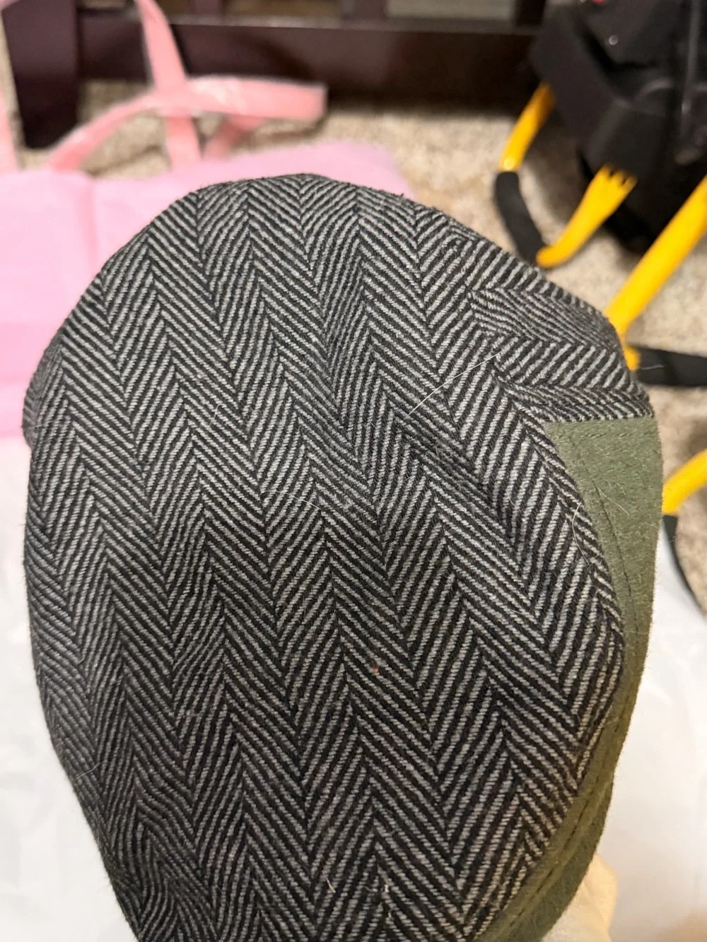 Classic Men's Herringbone Flat Cap in Green and Gray